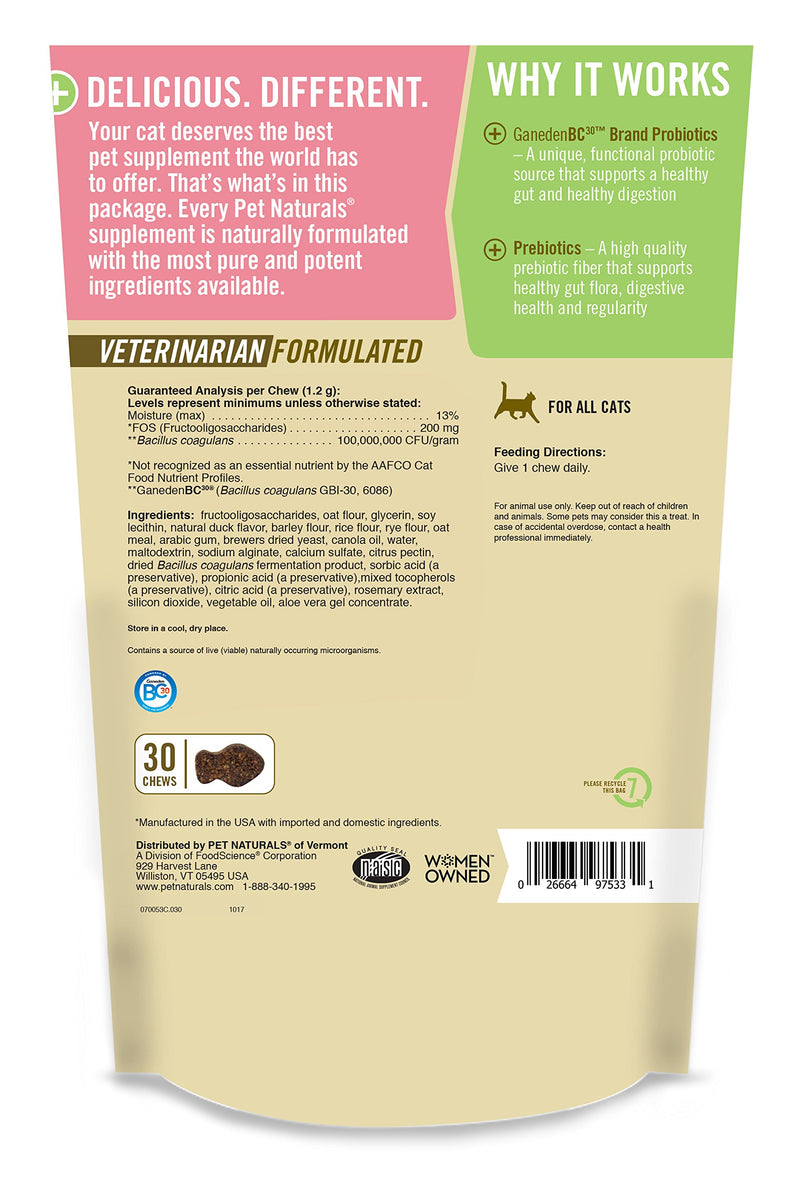 Pet Naturals of Vermont - Daily Probiotic for Cats, Digestive Supplement, 30 Bite-Sized Chews - PawsPlanet Australia