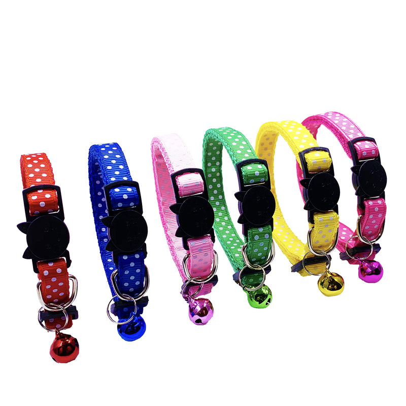 [Australia] - PACCOMFET 6 Pcs Breakaway Cat Collars Adjustable Colorful Nylon Safety Pet Collar Printed Wave Point with Bells 