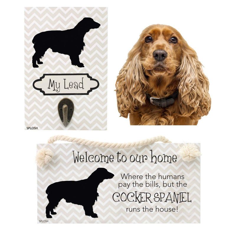 Splosh Precious Pet Dog Plaque and Dog Lead Hook Pack, Cocker Spaniel. The funny signs are a personalised mini addition to any dog lovers home, and a welcomed accessory for all dogs. - PawsPlanet Australia