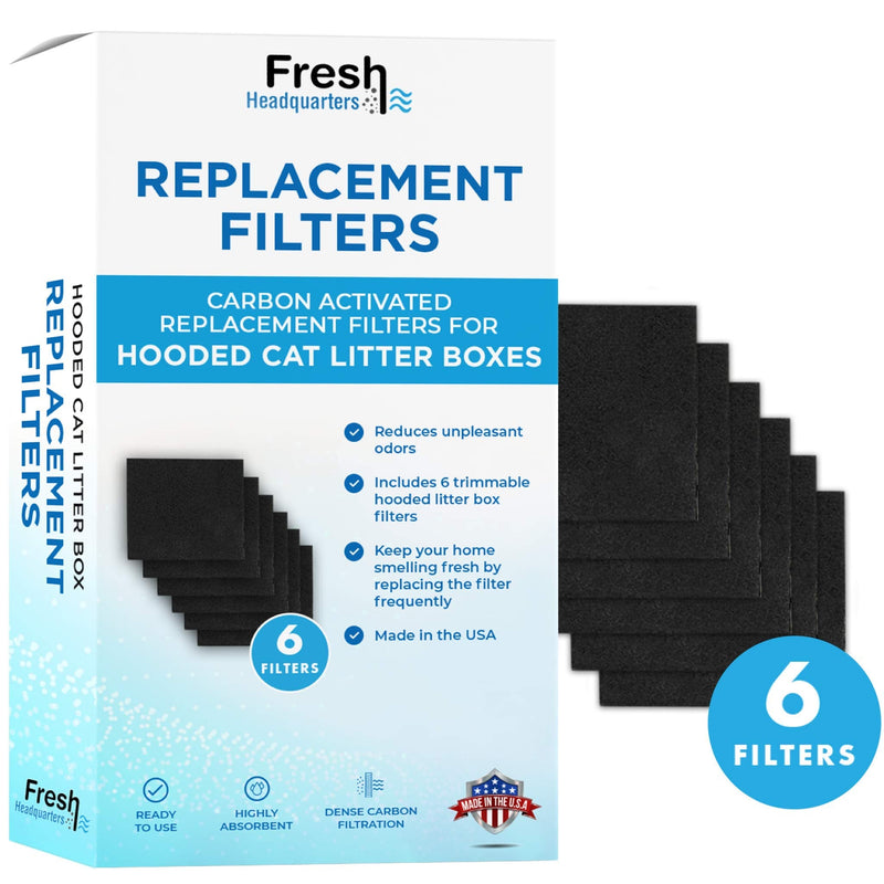 6-Piece Litter Box Filters for Hooded Cat Litter Box – Activated Charcoal Filters Eliminate up to 99% of Litter Box Odors – 6 Inch x 6.5 Inch Trimmable Pads - PawsPlanet Australia