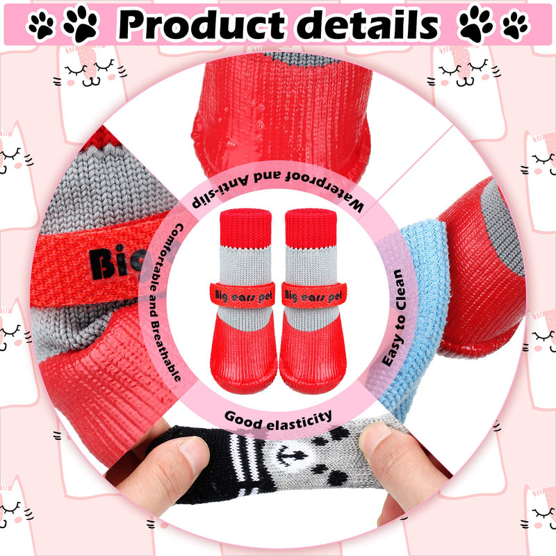 12 Pieces Dog Socks Non-Slip Pet Knit Socks and Dog Paw Protector Set Waterproof Pet Socks with Straps Rubber Sole Gripper Outdoor Dog Sock Boot for Hardwood Floor Small Medium Dog Cat Red - PawsPlanet Australia