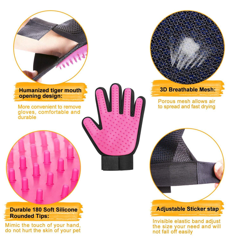 [Upgrade] 2-in-1 Pet Glove:Grooming Tool/Pet Hair Remover Mitt with Enhanced Five Finger Design–Effective Cat and Dog Hair Remover Mitt–Excellent Pet Grooming Kit for Pet Hair Removal,Gentle Massage [Pink, A pair] - PawsPlanet Australia