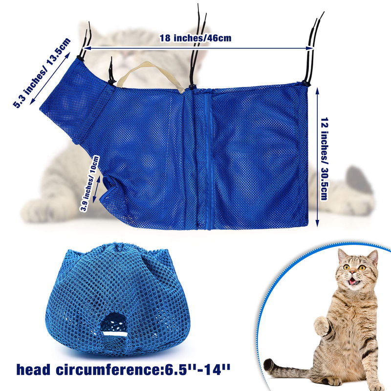 Weewooday 2 Pieces Cat Grooming Washing Mesh Tashce Cat Muzzle Breathable Mesh Muzzle Adjustable Kitten Scratch-Resistant Cat Restraint Bag Fixed Bag Cat Bath Bag (Blue) Blue - PawsPlanet Australia