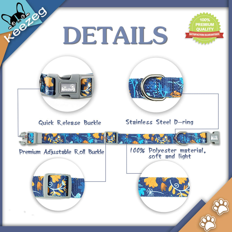 keezeg Dog Collar and Leash Set, Dog Collar for Small Medium Large Dogs and Cats，Cute Floral Print Dog Collar for Girls and Boys, Spring & Summer Themed Pattern, Dark Blue (XS) XS: 0.4" Wide for 6.7"-9.8" Neck, 5ft Leash - PawsPlanet Australia