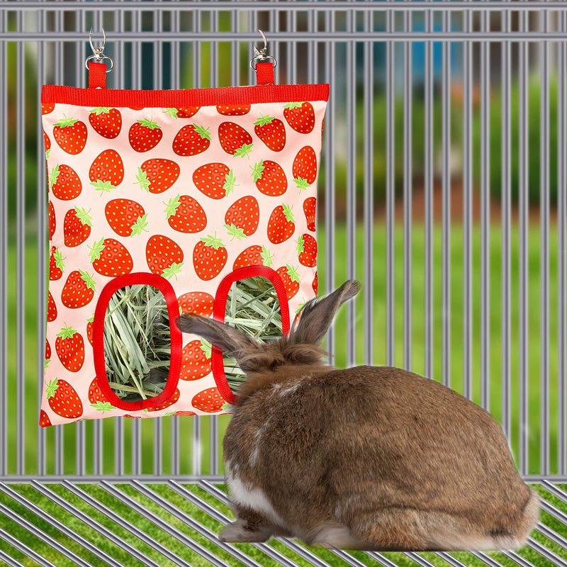 Banooo Rabbit Hay Feeder Bag, Guinea Pig Hay Feeder Storage Hanging Feeder Sack for Chinchilla Hamsters Small Animals Hay Storage Strawberry - PawsPlanet Australia