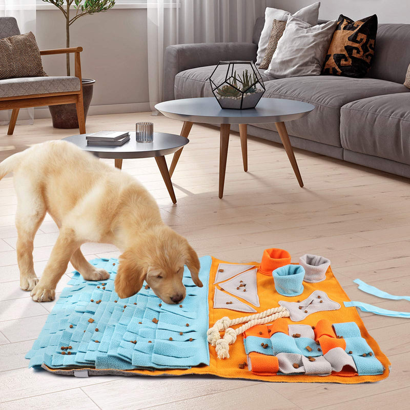 FREESOO Snuffle Mat for Dogs Boredom Dog Puzzle Toy Puppy Brain Training Pad Pet Feeding Mat Dog Treat Feeder Toy Orange - PawsPlanet Australia