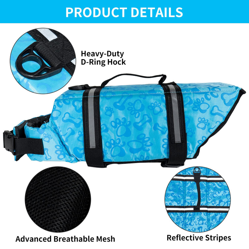 JOYPAWS Dog Life Jackets, Safety Swimsuit, Reflective & Easy-Fit Preserver Vests with Superior Buoyancy & Rescue Handle for Doggie and Older Dogs Spring Swimming Boating Pool Beach XX-Small Blue Bone - PawsPlanet Australia