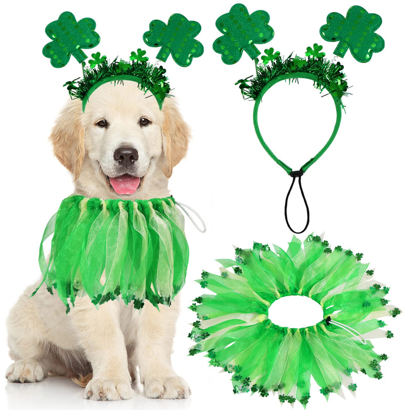 GOYOSWA St. Patrick's Day Dog Outfit, St Patricks Day Dog Costume Shamrock Dog Headband Dog Collar Dog St Patricks Day Clothes for Small Medium Large Dogs - PawsPlanet Australia