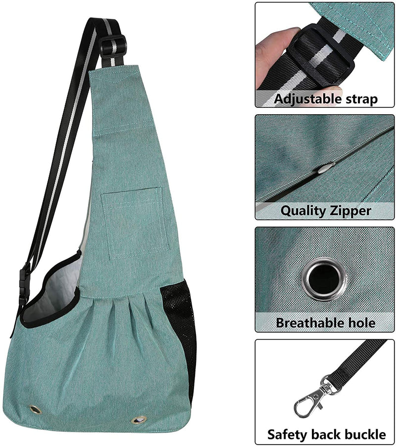 SLSON Pet Sling Carrier Hands-free Sling Pet Dog Cat Carrier Bag with Adjustable Shoulder for Cat and Small Dog Outdoor and Travelling, comes with Collapsible Dog Bowl, Small Size, Green - PawsPlanet Australia