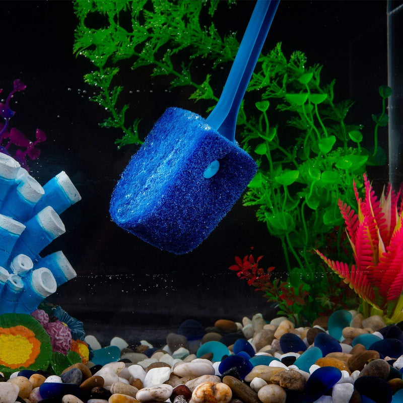 Aquarium Algae Scraper - Fish Tank Cleaning Double Sided Sponge Brush, Long Handle Fish Tank Scrubber for Acrylic Glass Aquariums (Blue) - PawsPlanet Australia