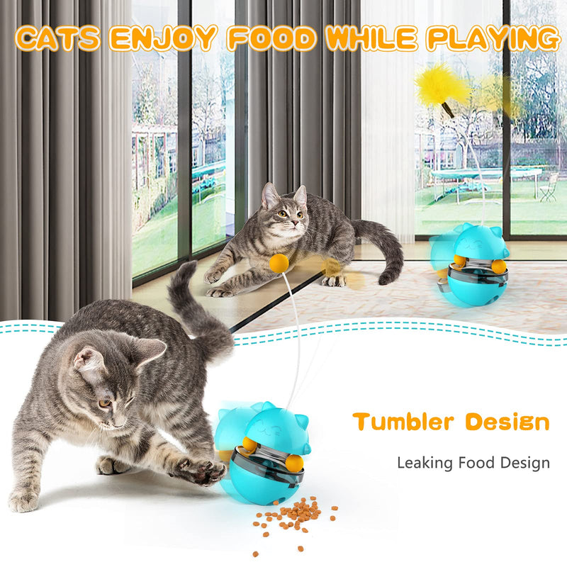 Automatic Cat Toy, 2-in-1 Cat Feather Toy & Cat Ball Toy, Cats Toy Interactive Cat Toys for Indoor Cats, Cat Puzzle Toys-Turntable Leaking Food Ball Cat Toy, Satisfies Kitty's Chasing & Eating Needs - PawsPlanet Australia