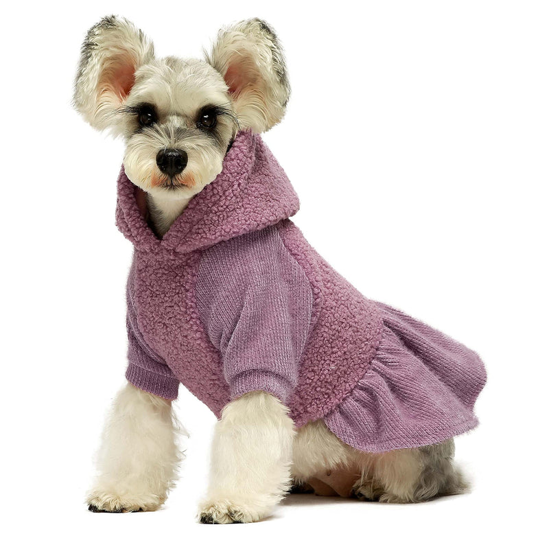 Fitwarm Fuzzy Sherpa Dog Winter Clothes Dog Hoodie Dresses Thermal Skirt Girl Doggie Dress Thick Jacket Puppy Outfits Coat Cat Sweatshirt Apparel XS Purple - PawsPlanet Australia