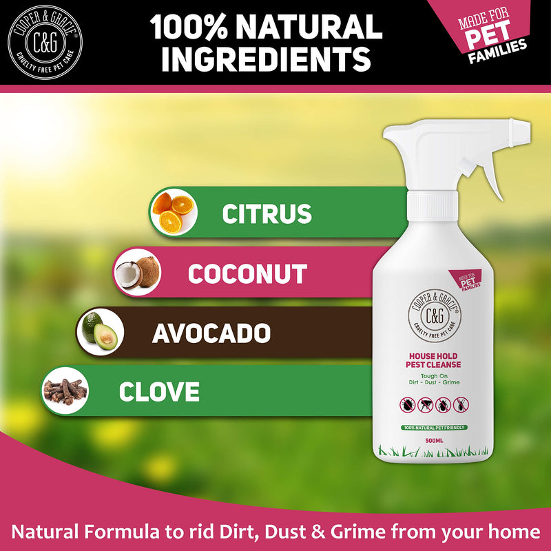 C&G Pets | HOUSE HOLD PEST CLEANSE 500ML | ELIMINATES FLEA BEDBUG MITE | 100% NATURAL & SAFE FOR ENVIRONMENT | PET & CHILDREN FRIENDLY | LONG-LASTING SPRAY | TOUGH ON DIRT DUST GRIME - PawsPlanet Australia