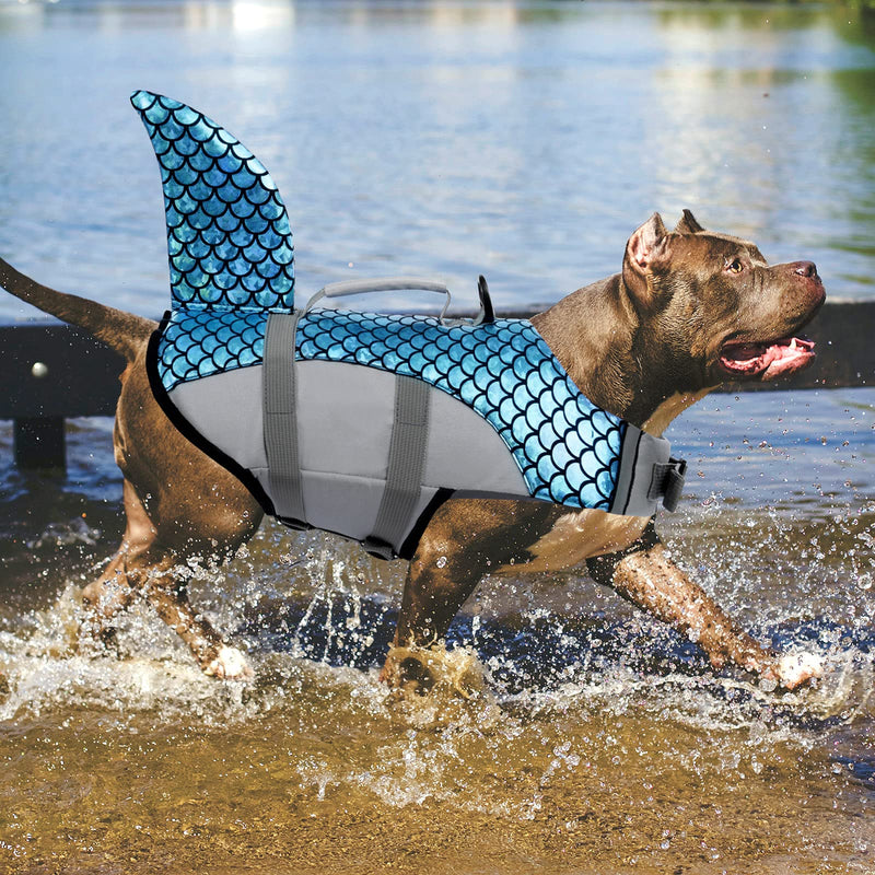 MAZORT Dog Life Jacket, Pet Floatation Vest Reflective Swimsuit Shark Ripstop Lifesaver with Durable Rescue Handle for Small, Medium, Large Dogs Blue X-Small - PawsPlanet Australia
