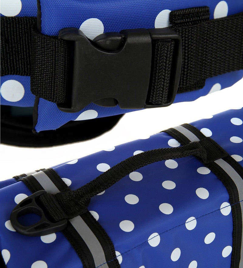 HAOCOO Dog Life Jacket Vest Saver Safety Swimsuit Preserver with Reflective Stripes/Adjustable Belt for Dog XX-Small Blue Polka Dot - PawsPlanet Australia