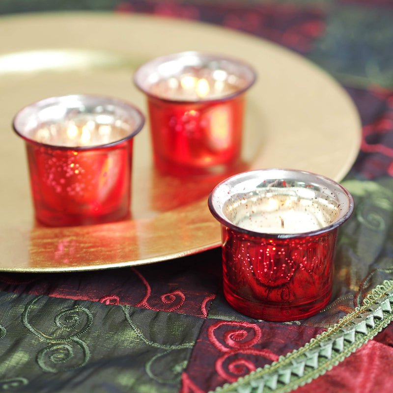 Hosley Set of 6 Metallic Antique Finish Red Glass Candle Tealight Holder. Ideal Gift for Wedding Bridal Party Reiki LED Votive Tea Light Gardens O4 - PawsPlanet Australia