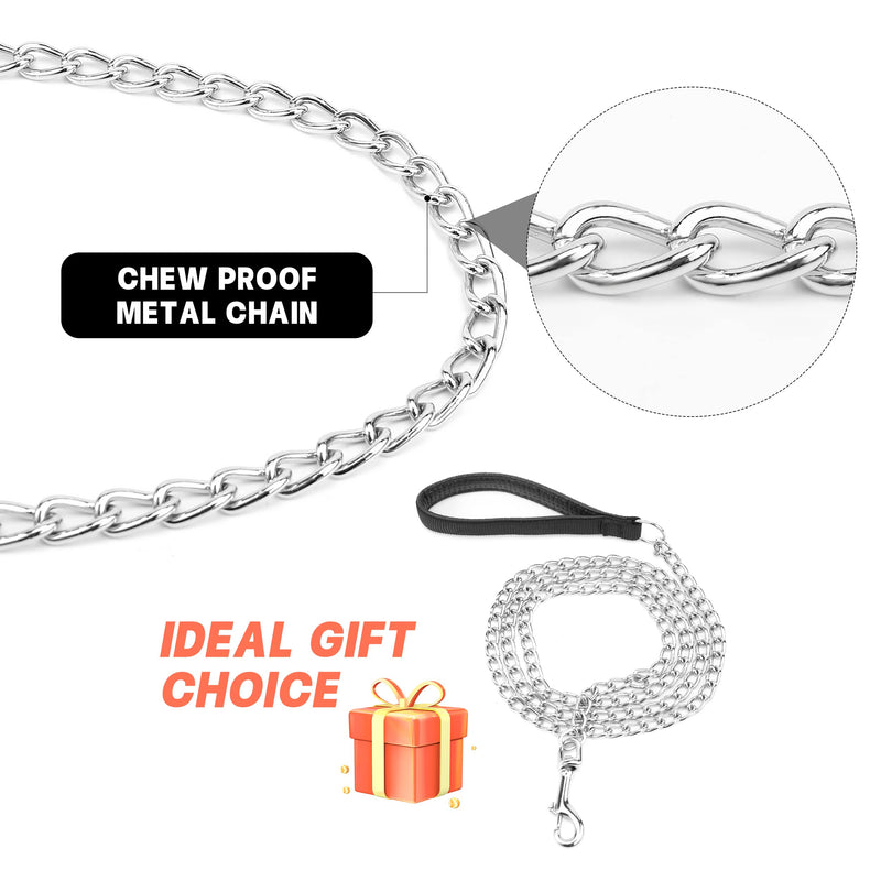 Jumpress Heavy Duty Chain Dog Leash for Medium Large Dogs, Chew Proof Metal Dog Lead with Soft Padded Handle, Classic Black 4FT Dog Leash 3.0mm * 4 foot - PawsPlanet Australia