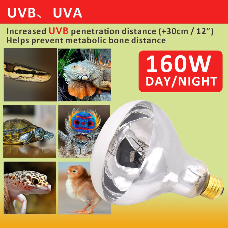 [Australia] - UV-B Reptile Light - 160W U/VA U/VB Reptile Light Mercury Vapor Bulb High Intensity Sun Simulating Bulb Lamp for Reptile and Amphibian Use (160W) 