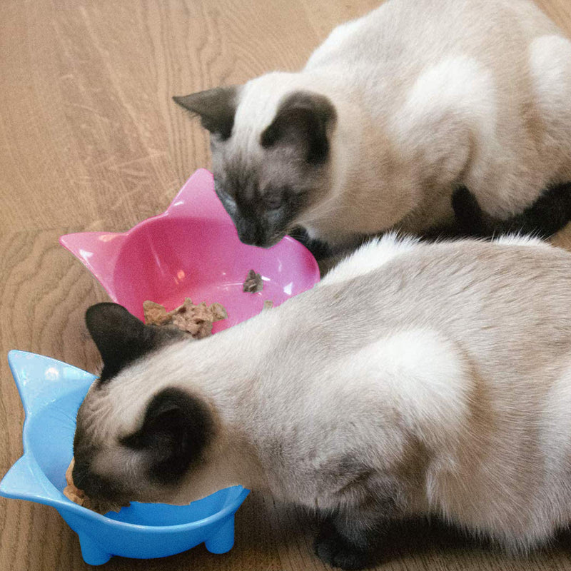 SUOXU Cat Bowls, Anti-slip Multi-purpose Cat Food Bowl Pet Water Bowl Cat Feeding Bowl, Set of 2 - Blue/Pink 2pcs - PawsPlanet Australia
