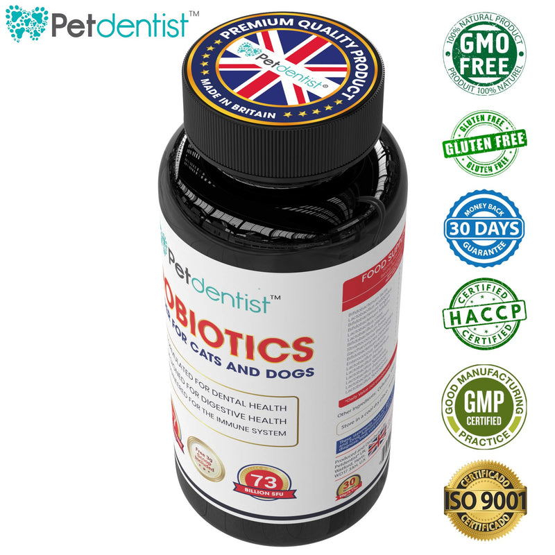 Petdentist Probiotics Powder for Cats and Dogs, 17 Bacterial Strains 73 Billion CFU’s Supplement for Pets Dental Care, Gums, Bad Breath, Dog Digestion, Skin Coat and Immunity Support, Made in UK-90g - PawsPlanet Australia