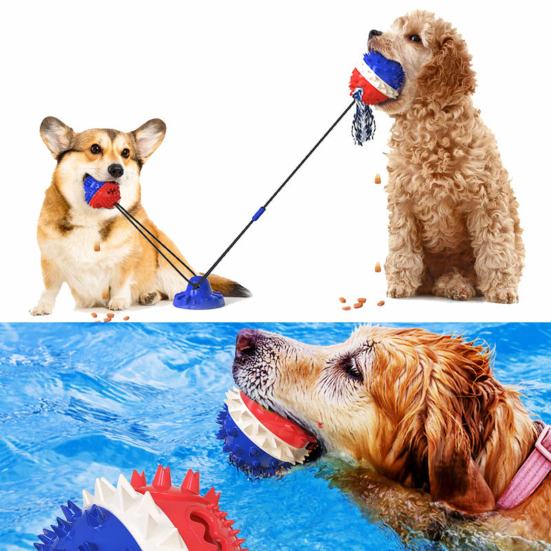 NO Reinforced Sucker Drawstring Ball, Dog Tug-of-War Toy, Aggressive Chewing Dog Toy, Composed of Squeak Leaking Food Ball and Molar Ball, with Smooth Floor Sticker Blue - PawsPlanet Australia