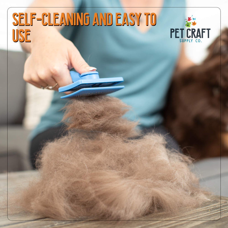 [Australia] - Pet Craft Supply Self Cleaning Calming Slicker Pet Grooming Brush for Dogs and Cats with Short to Long Hair, Removes Mats, Tangles, Loose Hair and Undercoat Treatment 