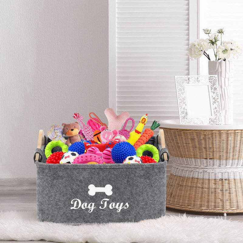 Geyecete dog toy basket storage Bins - with Wooden Handle,puppy toy box storage Basket/Bin Kids Toy Chest Storage Trunk(Grey) 38*25* 18cm Grey - PawsPlanet Australia