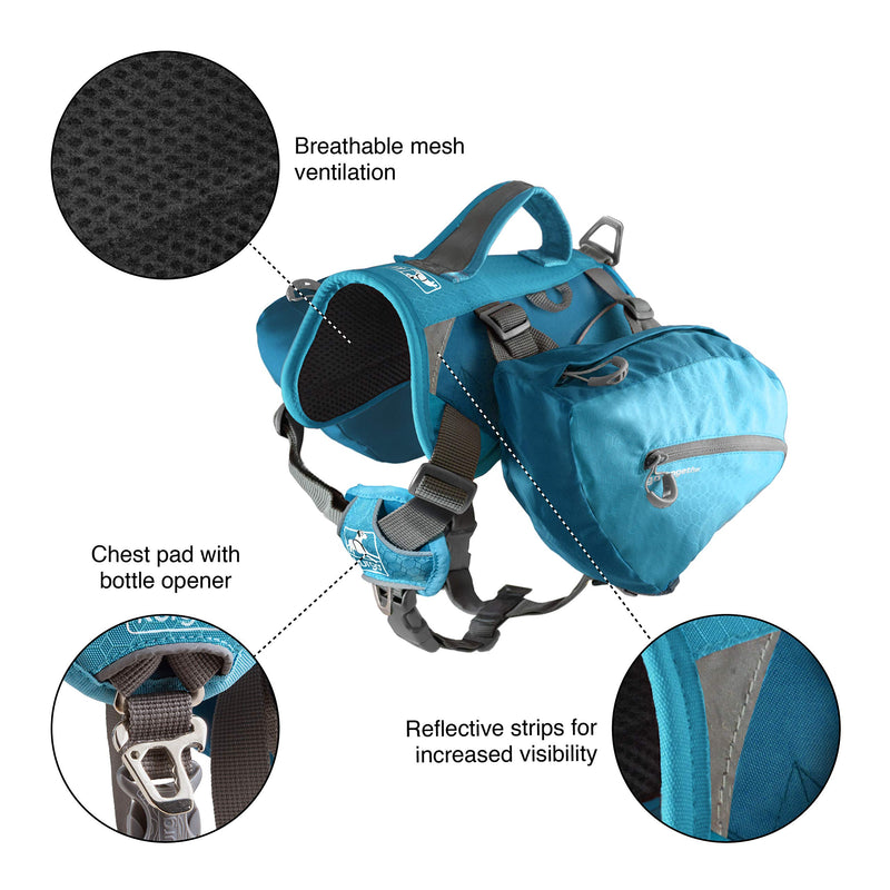 [Australia] - Kurgo Dog Saddlebag Backpack | Back Pack Dog Harness | Hiking Pack for Dogs | Packs for Pets to Wear | Camping & Travel Vest Harness | Reflective | Lightweight | Baxter Pack | For Medium & Large Pets Baxter- 30-85 lb dogs Coastal Blue 