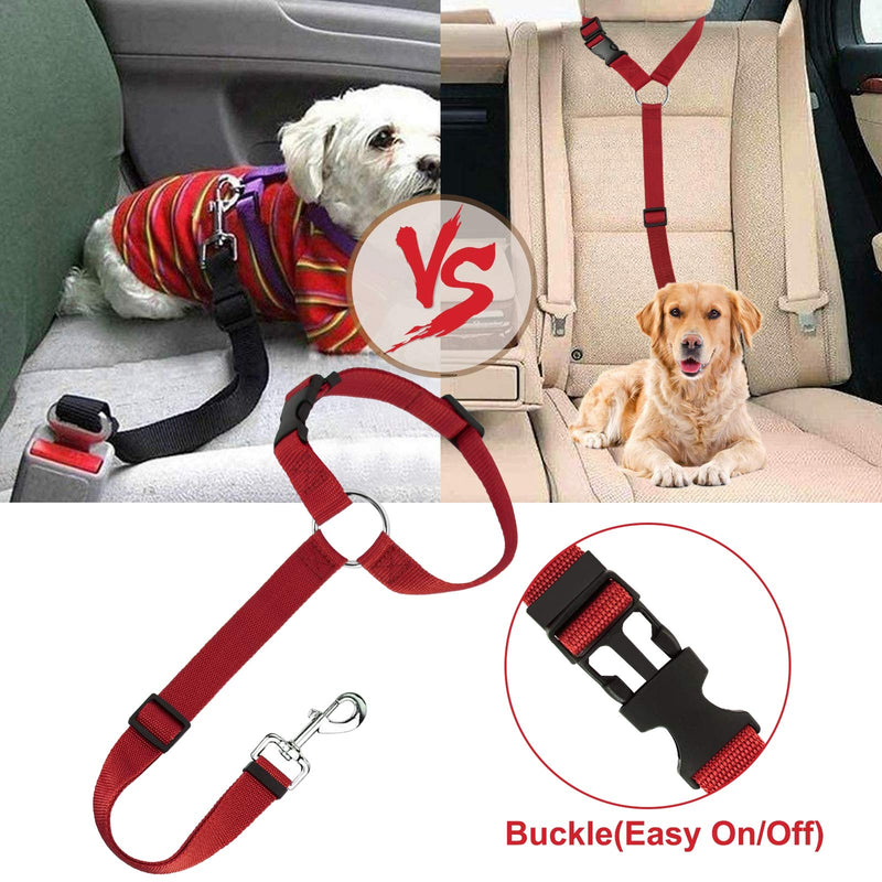 HONZUEN Universal Dog Belt for Car Headrest, 2 Adjustable Multifunctional Seat Belt Dog Seat Belt Car Dog Seat Belt with Carabiner for All Dog Breeds Cats & Car Types (Red) Red - PawsPlanet Australia