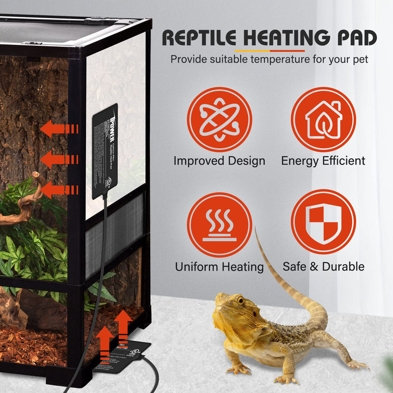 iPower Reptile Heating Pad 4W/8W/16W/24W Terrarium Heater Under Tank Heat Mat, Carbon Film 2022 Version, for Amphibians and Reptiles Pet, Snake/Lizard/Turtle/Frog/Spider/Plant Box 4" x 7" - PawsPlanet Australia