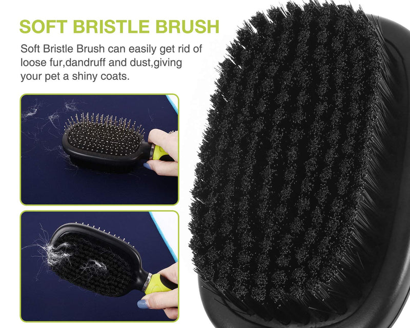 pecute Double Sided Pet Grooming Brush - 2 in 1 Pin & Bristle Soft Brush - Daily Use to Clean Loose Fur & Dirt - Great for Dogs and Cats With Short Medium Long Hair Fixed Head - PawsPlanet Australia