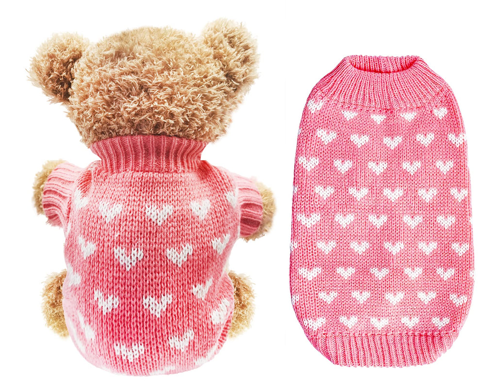 1 Piece of Pink Dog Knitted Sweater Dog Heart Sweater Warm Pet Dog Clothes Winter Doggie Outfits for Small Puppy Cat Pets (Medium) Medium - PawsPlanet Australia