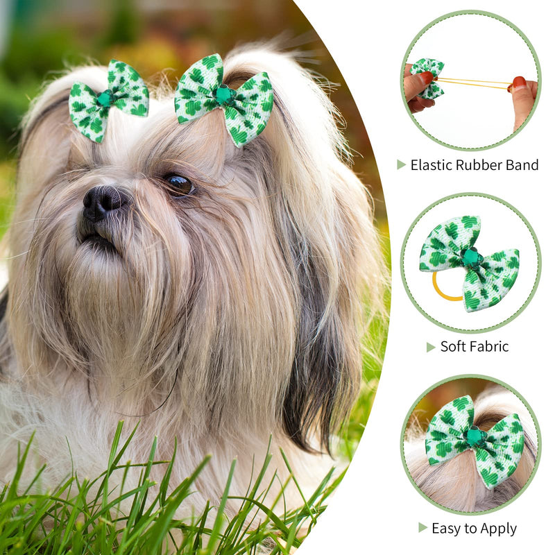 Weewooday 40 Pieces Dog Hair Bows Puppy Dog Hair Accessories Pet Hair Flag Clover Bows with Elastic Rubber Band for Girl Dog Accessories for Independence Day St. Patrick's Day Shamrock Style - PawsPlanet Australia