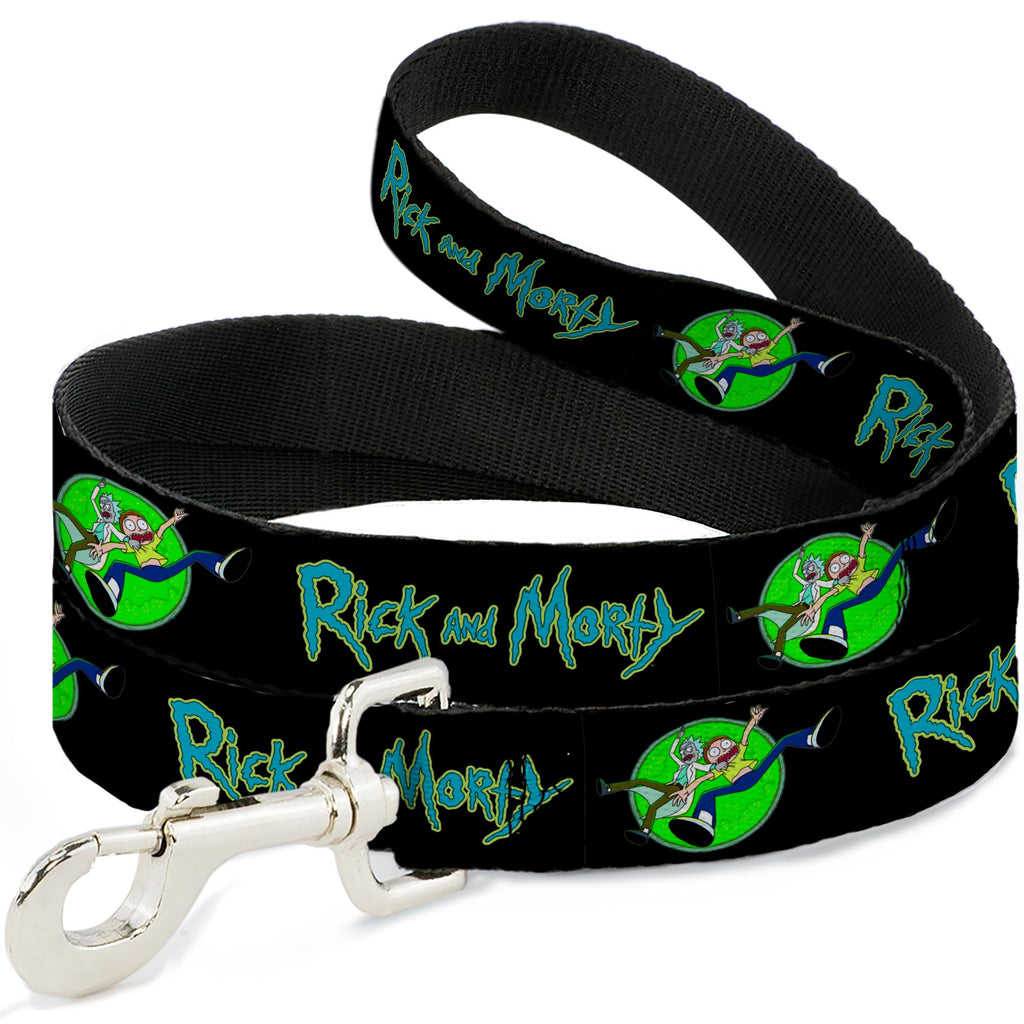 Rick and Morty Pet Leash, Dog Leash, Rick and Morty Title Logo and Portal Pose Black, 6 Feet Long 1.0 Inch Wide 6 Feet Long - 1" Wide - PawsPlanet Australia