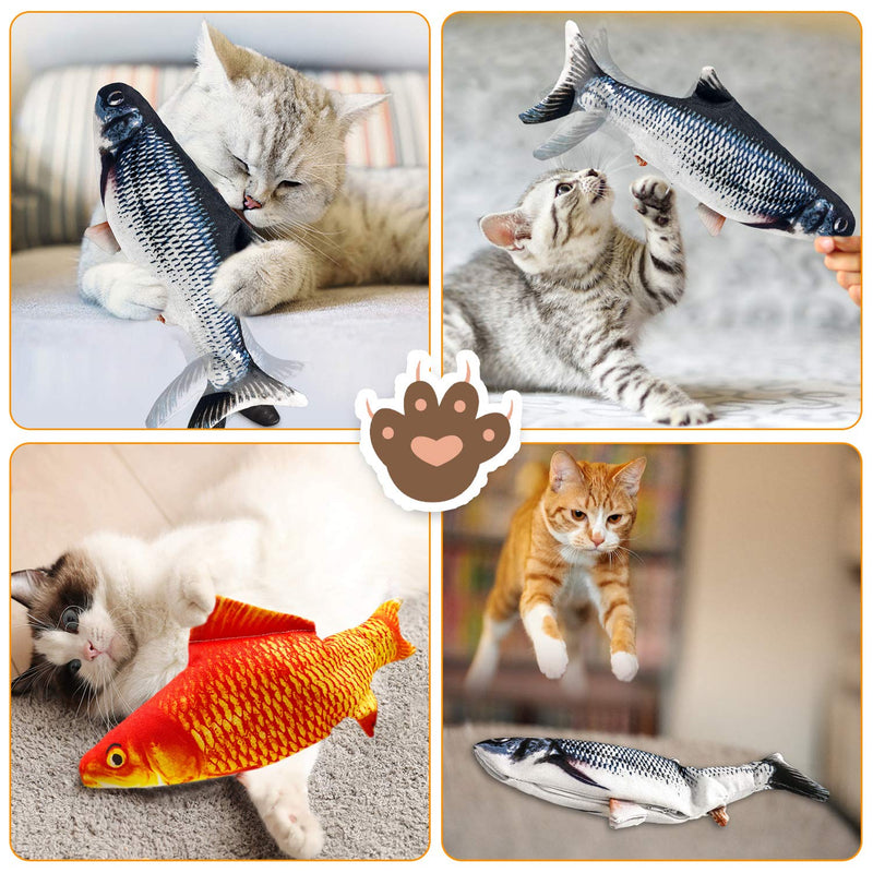 [Australia] - Yoochee 2 Pack Moving Cat Kicker Fish Toy, Electric Flopping Oxford Fish Cat Toy, Interactive Wiggle Catnip Toys, Realistic Fish Toy for Indoor Kitten, 500mAh Large Capacity Rechargeable Toys 