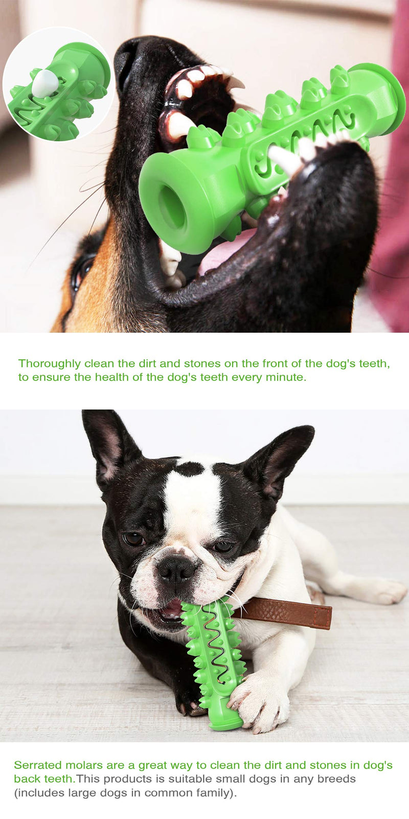 Tengcong Tech Dog Chew Toy Rubber Chew Toy Dog Toothbrush with Toothpaste Reservoir Dog Toothbrush Chew Toy Stick for Dog Dental Care- Safe Bite Resistant Natural Rubber Toy Bone (green) Green - PawsPlanet Australia