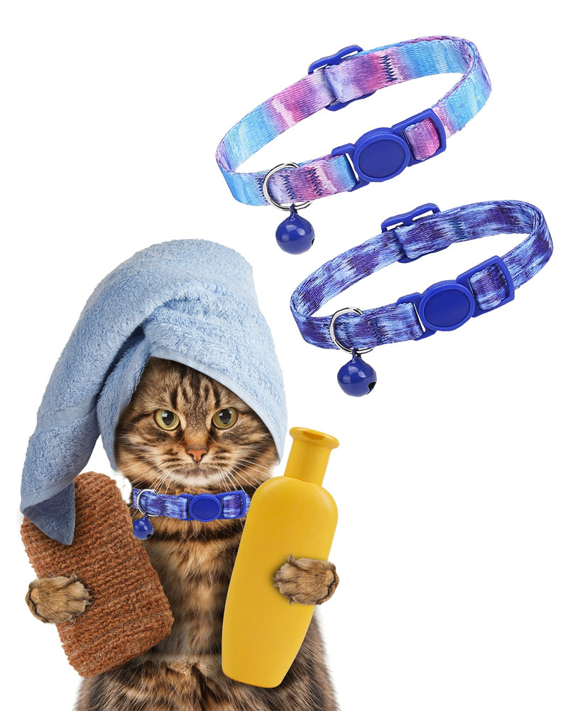 SOLMOONY Cute Cat Collar for Girl Boy,Colorful Breakaway Cat Collars with Bell 2 Pack，Adjustable Printed Nylon with Safety Buckles Kitten Collar (Starry Sky) Starry Sky - PawsPlanet Australia