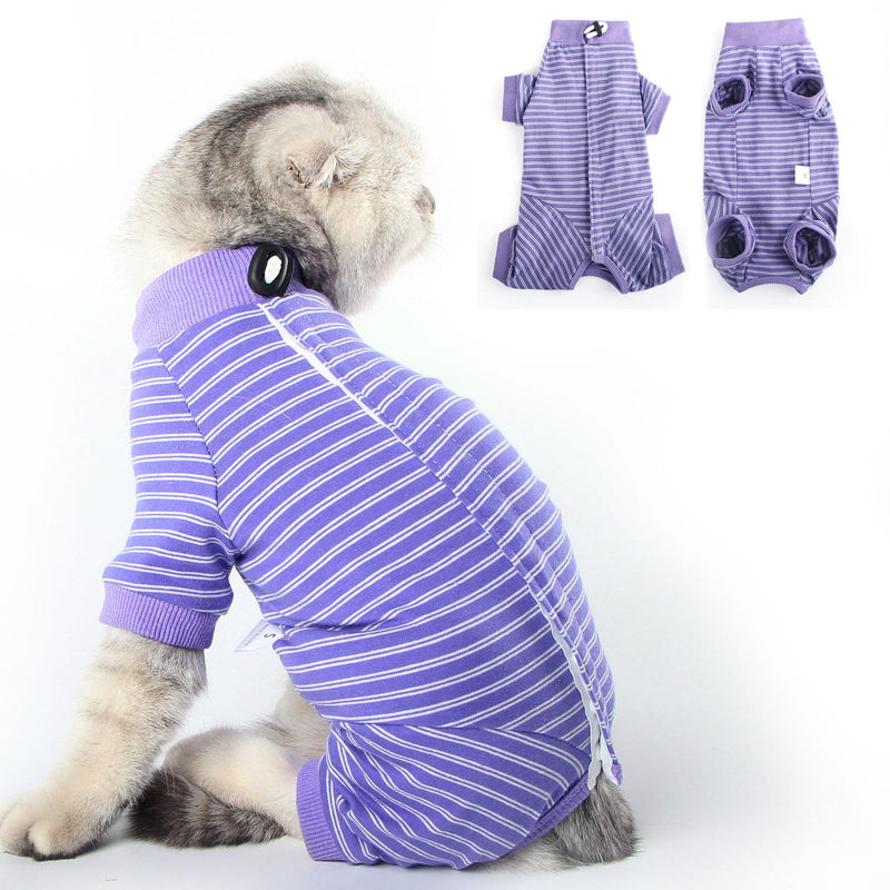 LIANZIMAU Cat Bodysuit After Surgery Cat Bodysuit for Cats Surgery Long Sleeve One-Piece Cat Clothing E-Collar Alternative M (Pack of 1) Purple Striped - PawsPlanet Australia