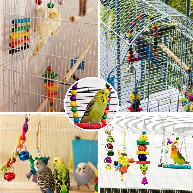 8 Pcs Bird Parakeet Cockatiel Parrot Toys, ESRISE Hanging Bell Hammock Swing Toy Wooden Perch Mirror Chewing Toy for Small Parrots, Conures, Love Birds, Small Parakeets (Muliti-A) - PawsPlanet Australia