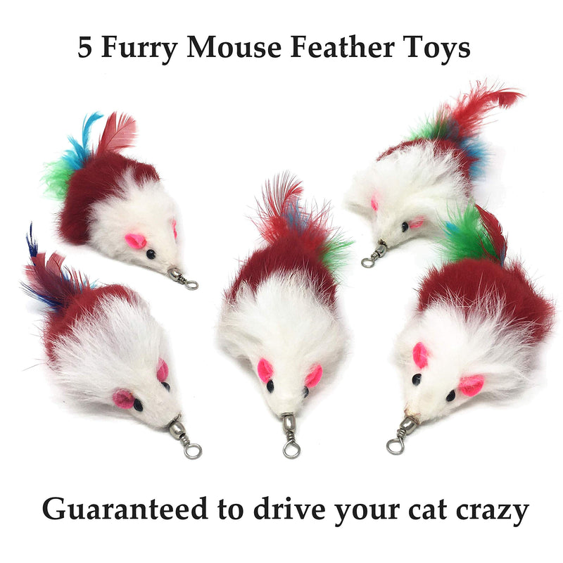 Pet Fit For Life 10 PC Squiggly Worm Furry Mouse Cat and Kitten Feather Toy Replacement Pack - PawsPlanet Australia