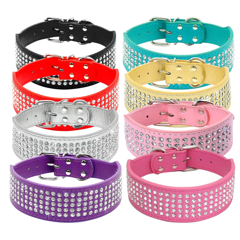 Glittel Dog Collar Large Small Medium Dogs Leather with 5-row Rhinestone and Anti-lost Number Pendant red gold black silver pink purple XXS XS S M L - PawsPlanet Australia