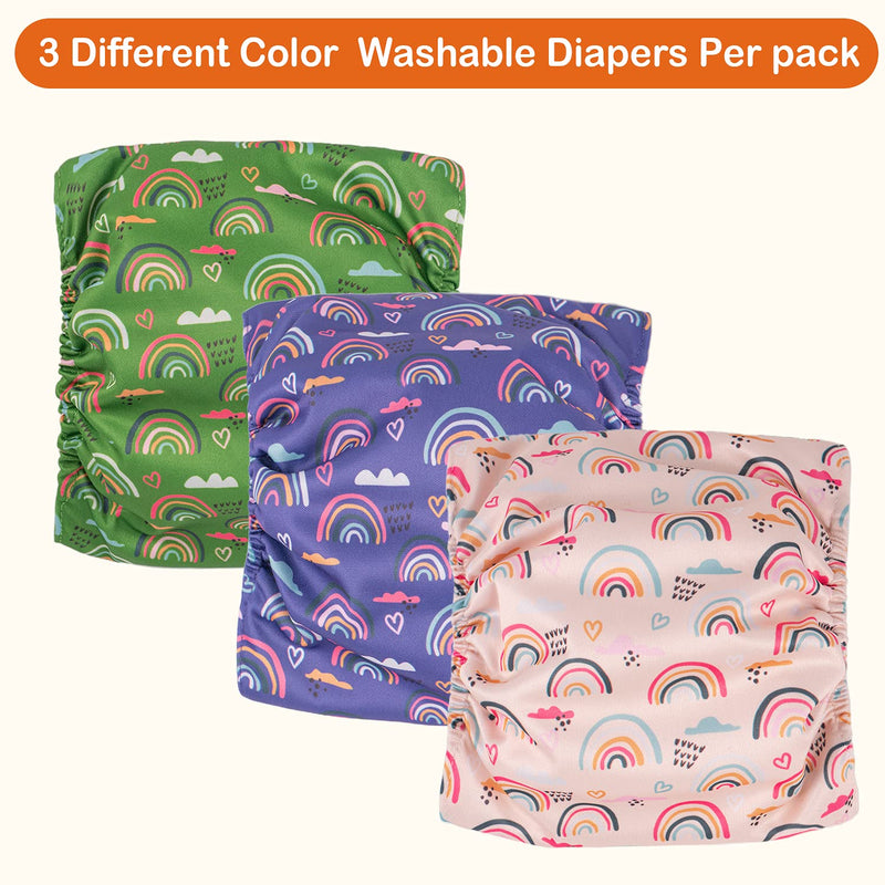 Docuwee Male Dog Wraps Belly Bands (3 Pack) , Washable Reusable Absorbent Dog Diapers for Small Medium and Large Dogs, Puppy Incontinence,Original Cute Pattern Rainbow clouds XS(7''-9'') - PawsPlanet Australia