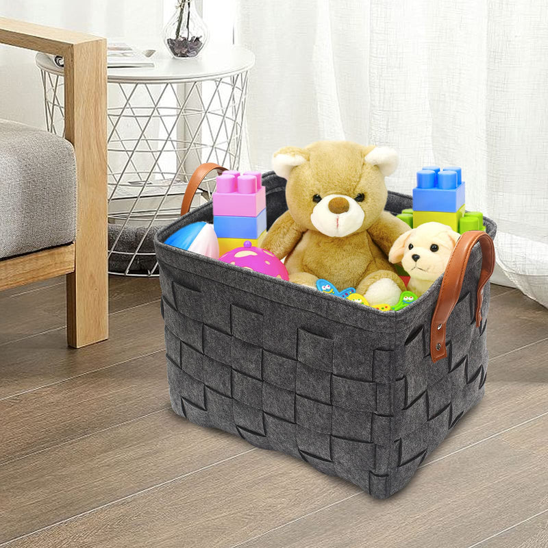 Medium Felt dog toy box, dog toy chest, dog storage basket - Perfect for organizing pet toys, blankets, leashes, coat and dry dog treats - Grey - PawsPlanet Australia