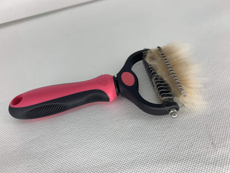 [Australia] - Pet Grooming Tools Dematting Brush-2 Sided and Safe Undercoat Rake-Deshedding Comb for Dogs and Cats with Medium and Long Hair-No More Nasty Shedding and Flying Hair Large Pink 