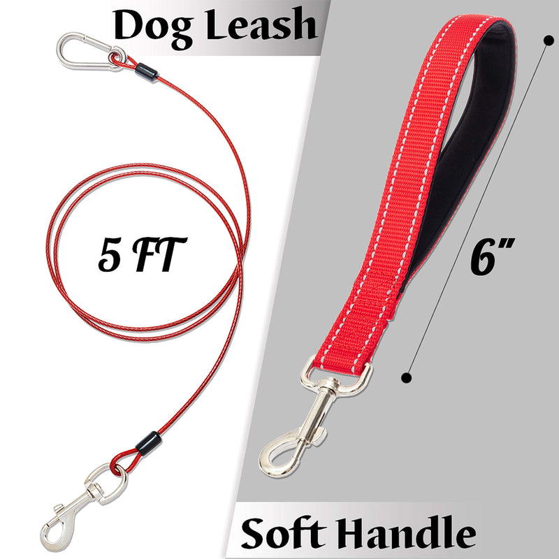 [Australia] - DMISOCHR Short Dog Leash - 5 FT Rope Dog Tie Out Cable with Reflective Soft Padded Handle for Walking,Training, Hiking,Camping - Chew-Proof Strong Heavy Duty Lead Dog Leash for Small Medium Large Dogs 