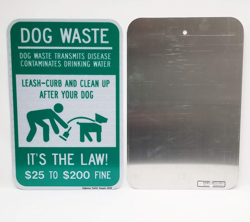 [Australia] - Dog Poop Pick Up & Leash Curb Sign | Encourages Pet Waste Pick Up | Weather Resistant | Aluminum & Reflective Materials | 12” x 18” Engineer Grade Prismatic Reflective Dog Waste & Leash Curb Sign with Fine 12" x 18" 