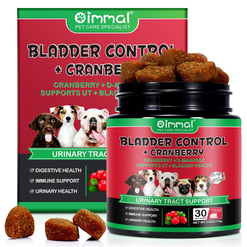 Bladder and Kidney Support for Dogs, Urinary Tract Treatment and Bladder Control Supplement, Soft Chews with Cranberry D-Mannose, Natural Immune System Booster Peking Duck Flavor, 30pcs - PawsPlanet Australia