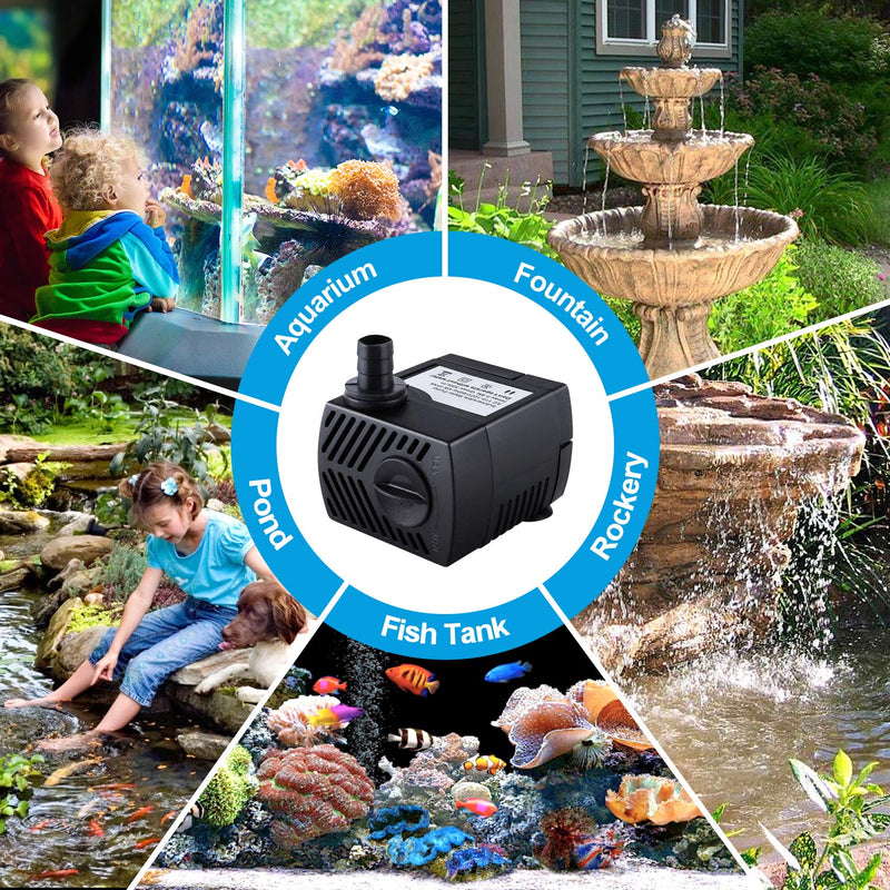 CWKJ Fountain Pump, 80GPH(4W 300L/H) Submersible Water Pump, Durable Outdoor Fountain Water Pump with 7.2ft（2.2m） Power Cord, 3 Nozzles for Aquarium, Pond, Fish Tank, Water Pump Hydroponics, Fountain - PawsPlanet Australia