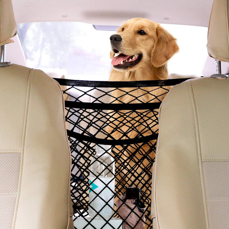 rabbitgoo Dog Car Net Barrier,13.98" × 15.55",3-Layer,Metal Hooks & Stretchable Mesh Obstacle, Back Seat Net Organizer, Design for Pet Disturb Stopper & Storage Pouch,Drive Safely with Children & Pets - PawsPlanet Australia