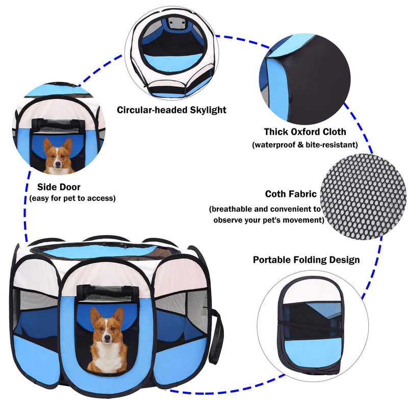 Mile High Life | Portable Cat Dog Crate | Foldable Dog Case Tent | Collapsible Travel Crate | Water Resistant Shade Cover | for Dogs/Cats/Rabbit Small-Dia29"*H17" Blue - PawsPlanet Australia